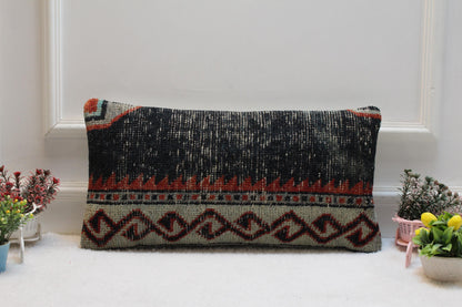 Handmade Kilim Lumbar Pillow Cover: Boho Tribal Decor (12x24 inch)
