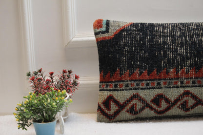 Handmade Kilim Lumbar Pillow Cover: Boho Tribal Decor (12x24 inch)