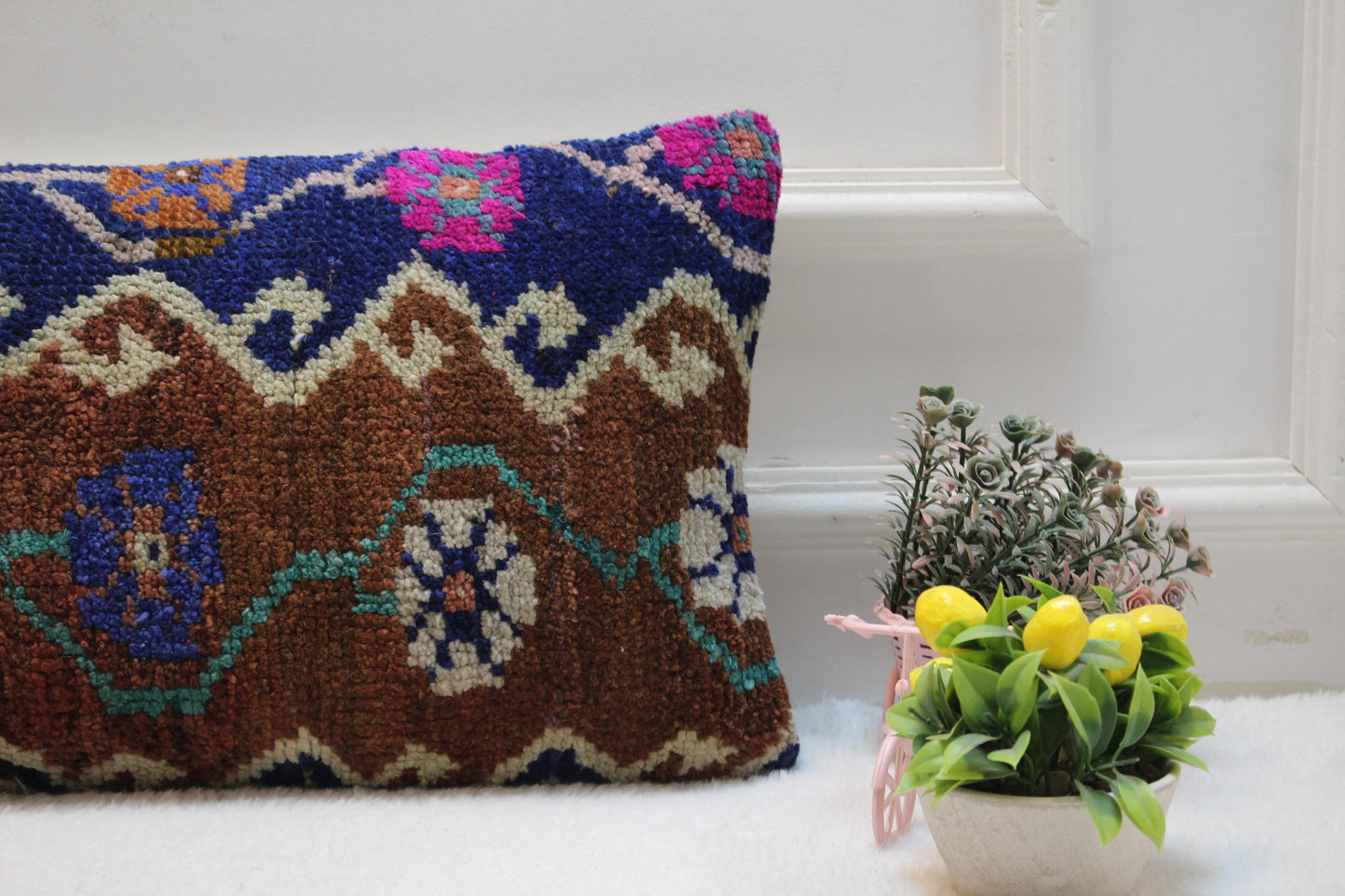Handwoven Kilim Lumbar Pillow Cover: Turkish Boho Decor (12x24)