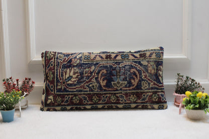 Floral Kilim Lumbar Pillow Cover: Vintage Turkish Rug, 12x24 inch