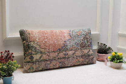 Handmade Wool Kilim Pillow Cover: Upcycled Anatolian Rug, 12x24 inch