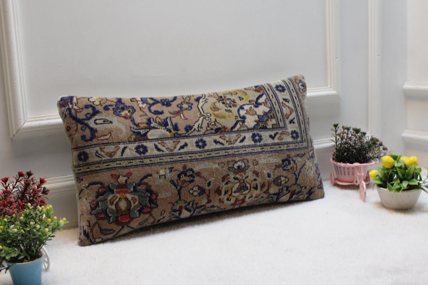 Handmade Wool Lumbar Pillow Cover: Persian Rug Design (12x24 in)