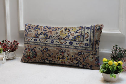 Handmade Wool Lumbar Pillow Cover: Persian Rug Design (12x24 in)