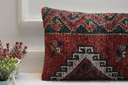 Red Kilim Lumbar Pillow Cover: Striped Woven Rug Design, 12x24 inc