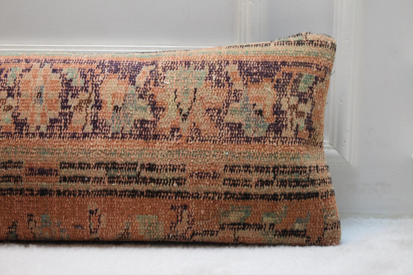 Floral Vintage Turkish Rug Lumbar Pillow – Handmade Kilim Cushion Cover (12x48")