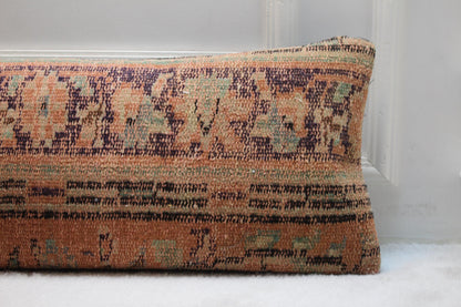 Floral Vintage Turkish Rug Lumbar Pillow – Handmade Kilim Cushion Cover (12x48")