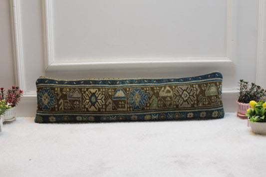 Rustic Kilim Lumbar Pillow – 8x36” Turkish Woven Cushion, Tribal Floral