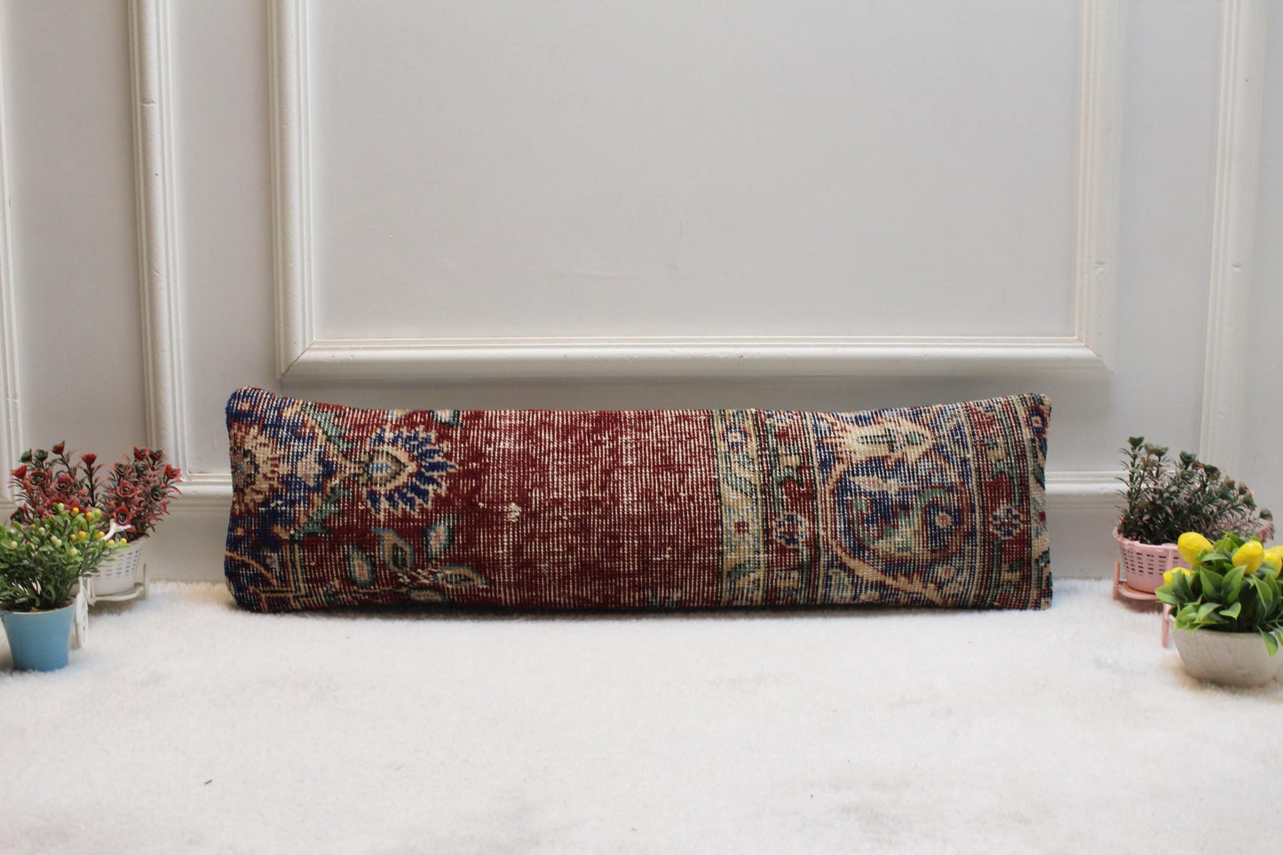 Handwoven Turkish Kilim Lumbar Pillow – 8x36" Vintage Oriental Cushion