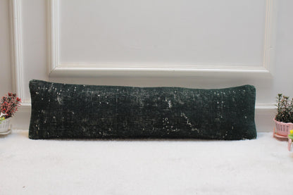 8x36” Turkish Kilim Pillow Cover – Long Lumbar, Forest Green