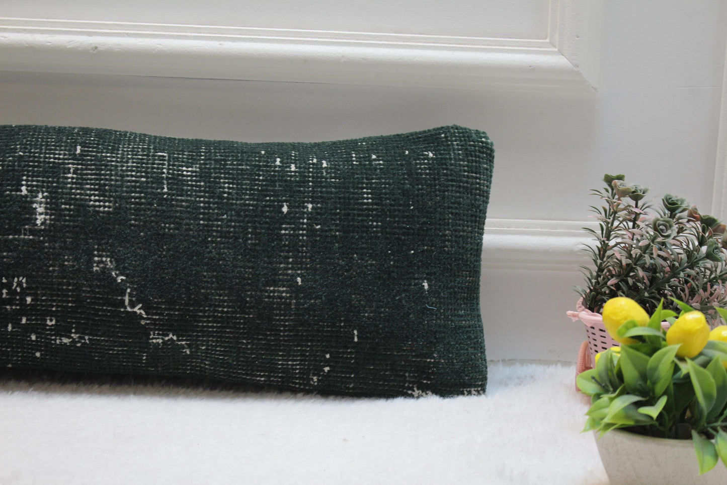 8x36” Turkish Kilim Pillow Cover – Long Lumbar, Forest Green