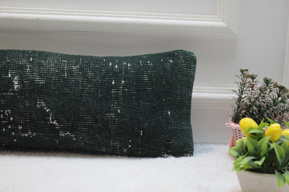 8x36” Turkish Kilim Pillow Cover – Long Lumbar, Forest Green