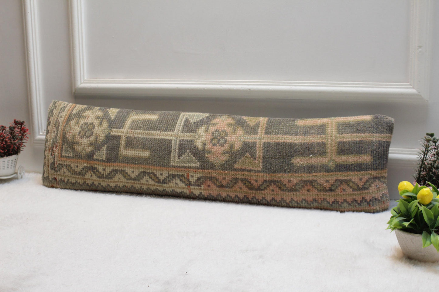 Vintage Turkish Kilim Lumbar Pillow Cover – Handwoven Medallion Design (8x36”)