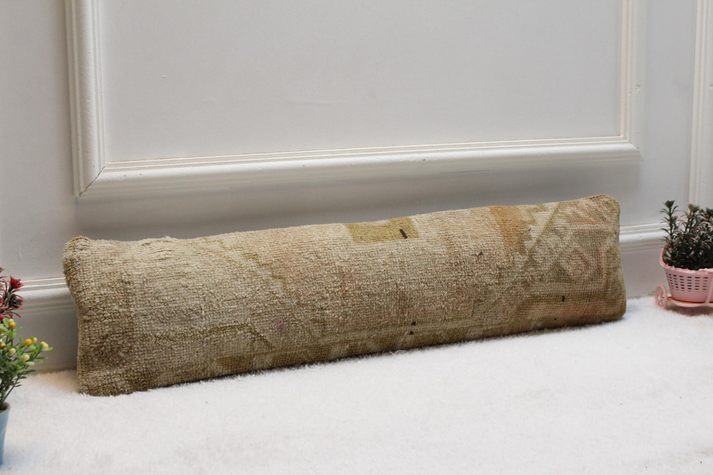 Vintage Turkish Kilim Lumbar Pillow – Earthy Boho Cushion, 8x36