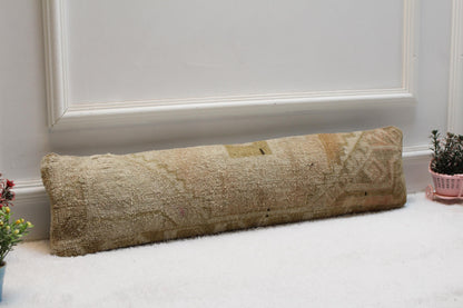 Vintage Turkish Kilim Lumbar Pillow – Earthy Boho Cushion, 8x36
