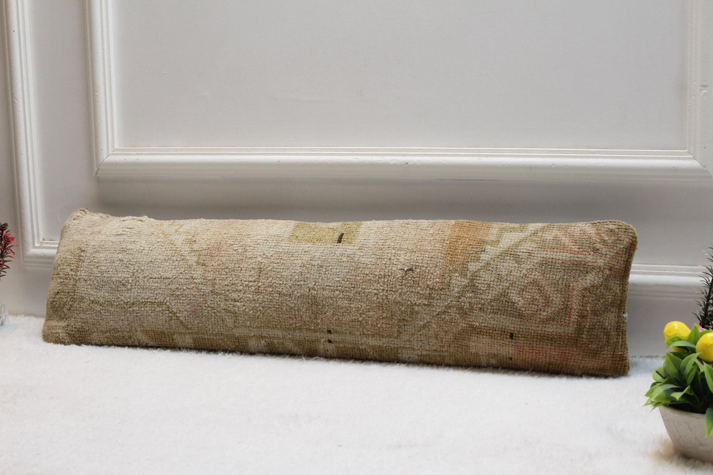 Vintage Turkish Kilim Lumbar Pillow – Earthy Boho Cushion, 8x36