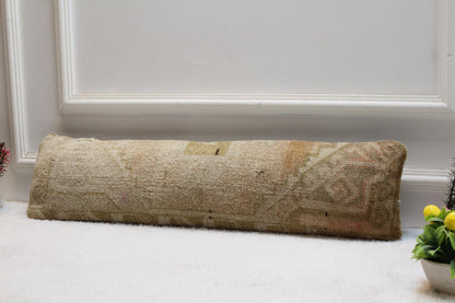 Vintage Turkish Kilim Lumbar Pillow – Earthy Boho Cushion, 8x36