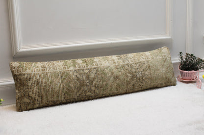 Minimalist Kilim Lumbar Pillow 8x36” – Neutral Toned Turkish Cushion with Subtle Geometric Woven Design