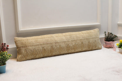 Boho Kilim Lumbar Pillow Cover – 8x32 Beige Geometric Rug Pillow