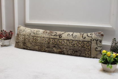 Handmade Turkish Kilim Lumbar Pillow – Vintage Rug Accent Cushion (8x36")