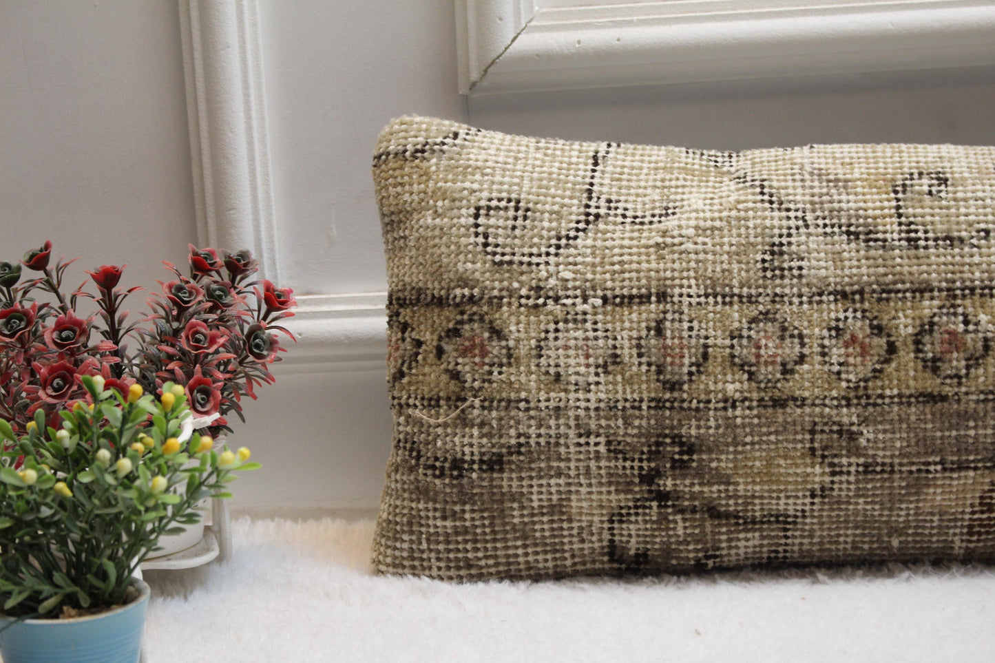 Handmade Turkish Kilim Lumbar Pillow – Vintage Rug Accent Cushion (8x36")
