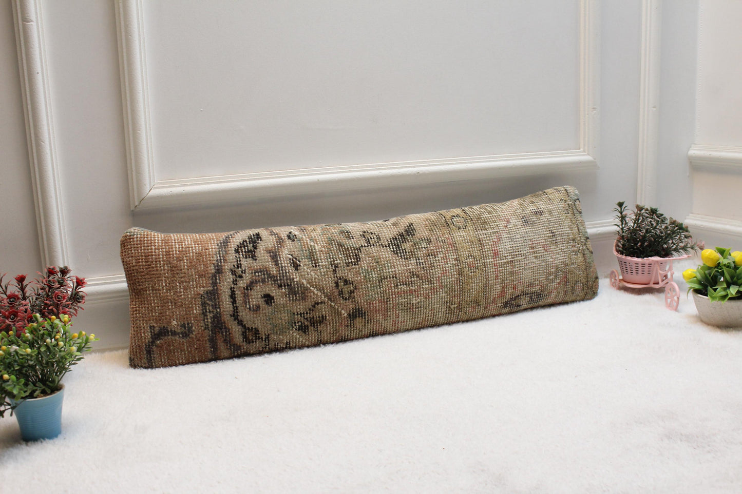 Slim Turkish Kilim Lumbar Pillow – 8x36 Handwoven Vintage Cushion