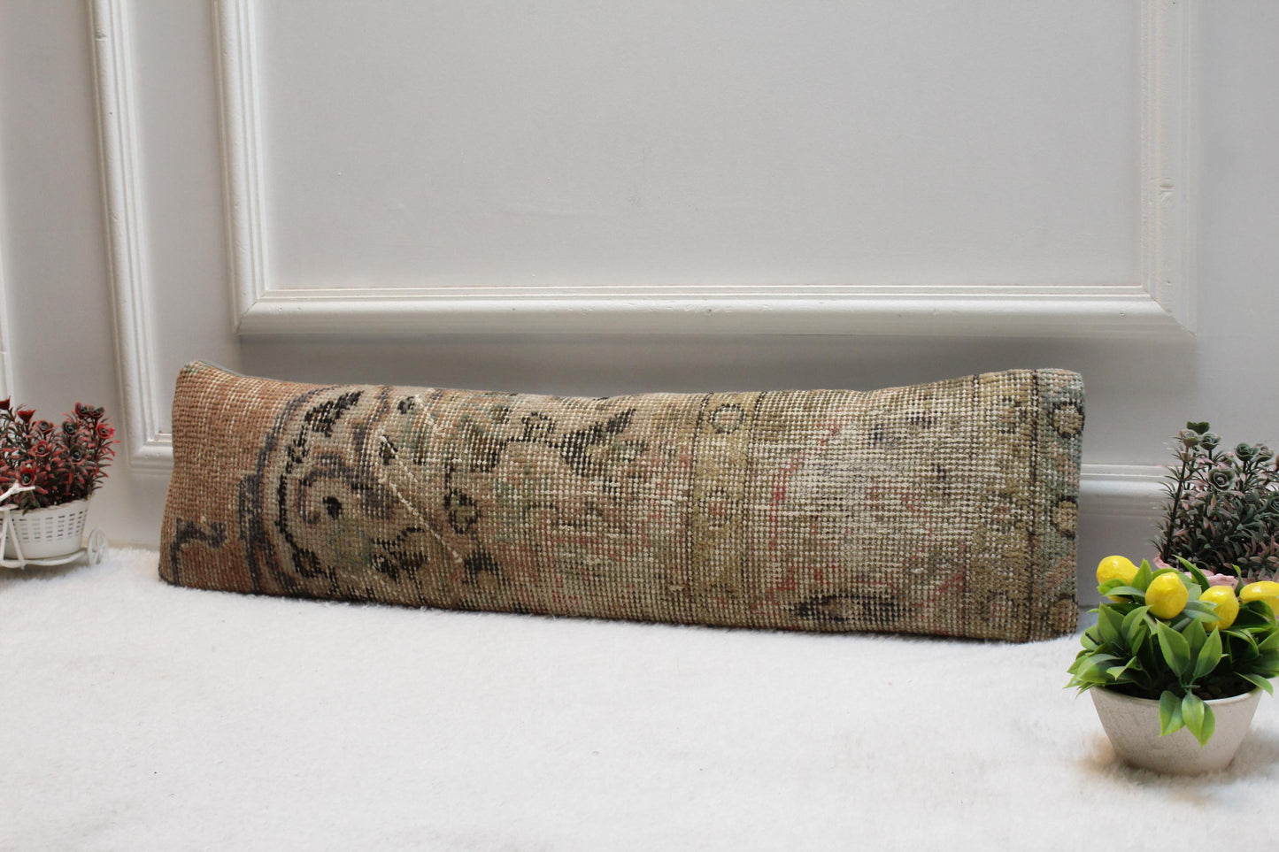 Slim Turkish Kilim Lumbar Pillow – 8x36 Handwoven Vintage Cushion