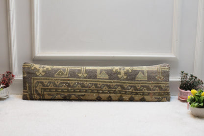 Handmade Wool Lumbar Pillow Cover: Geometric Anatolian Design, 8x36 inch