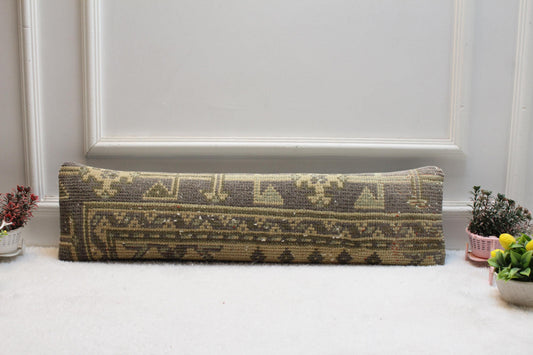 Handmade Wool Lumbar Pillow Cover: Geometric Anatolian Design, 8x36 inch