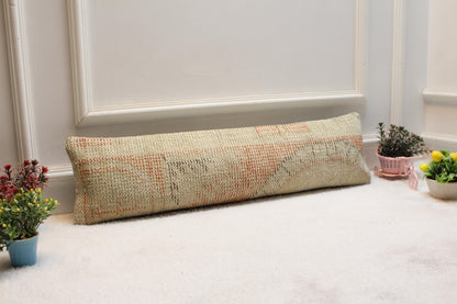 Beige & Orange Turkish Rug Pillow Cover: Vintage Wool Lumbar Pillow