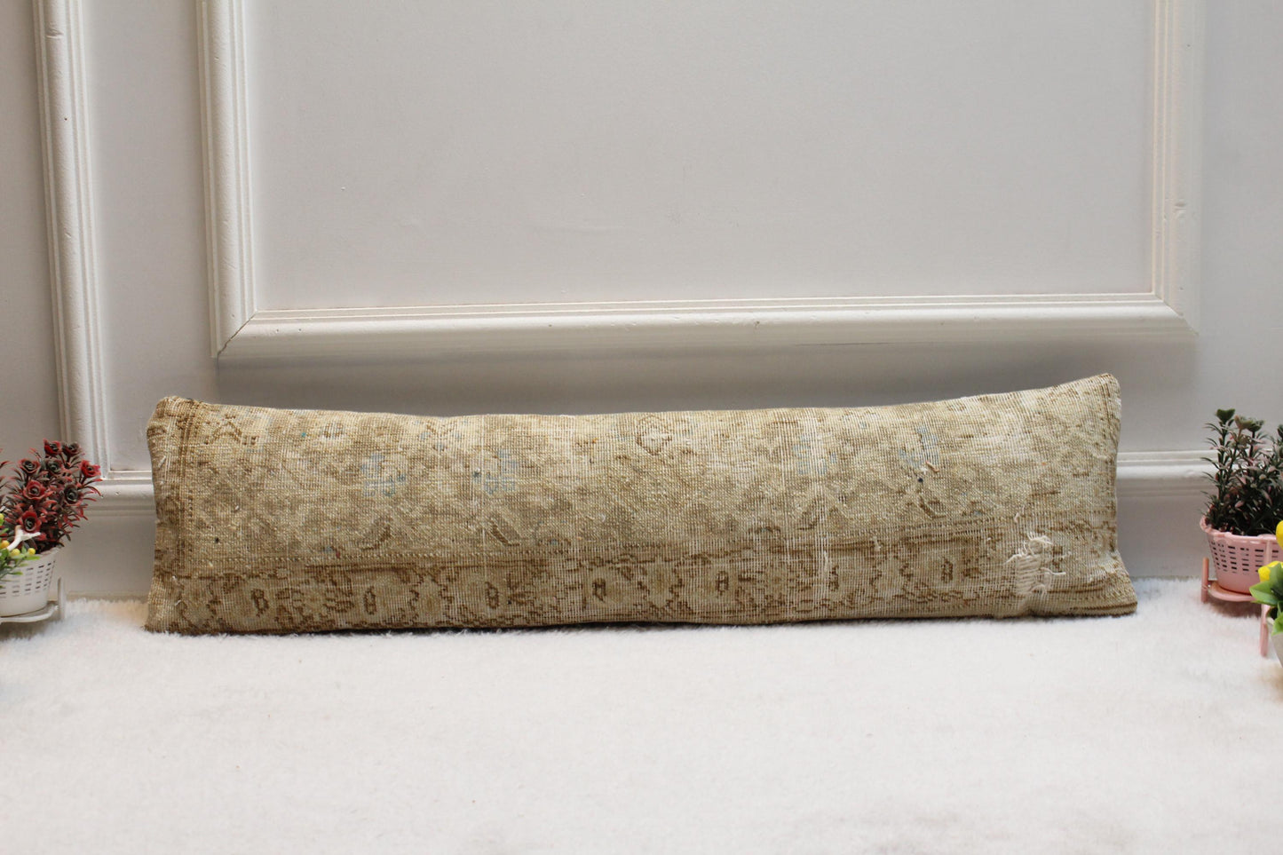 Floral Lumbar Pillow Cover: Handmade Turkish Rug, 8x36 inch