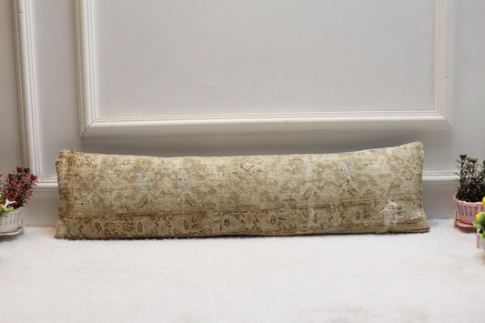 Floral Lumbar Pillow Cover: Handmade Turkish Rug, 8x36 inch