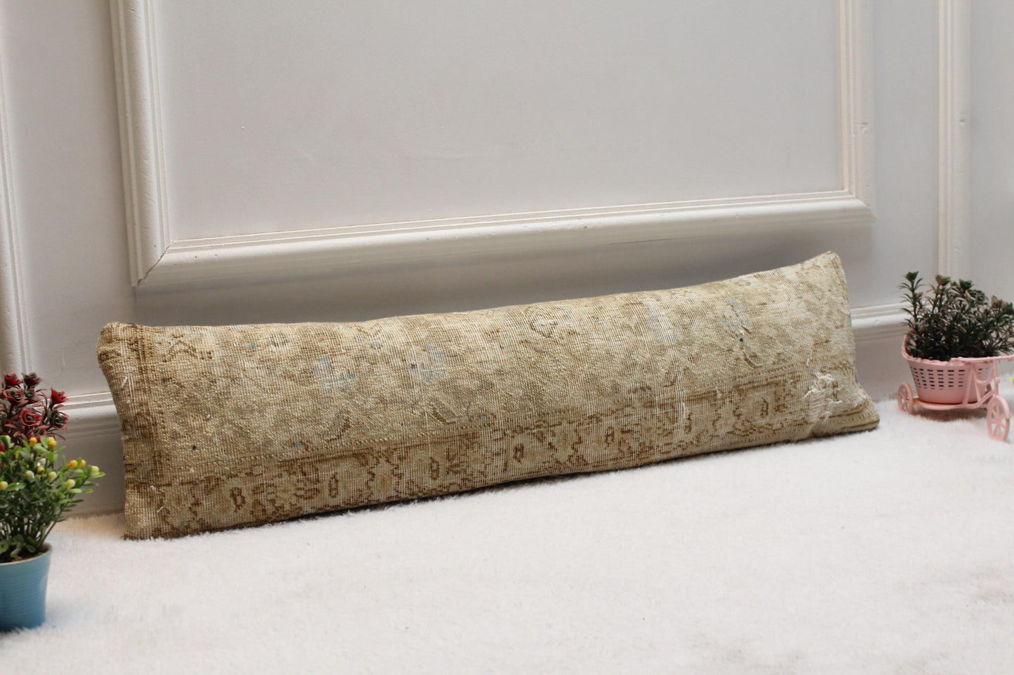 Floral Lumbar Pillow Cover: Handmade Turkish Rug, 8x36 inch