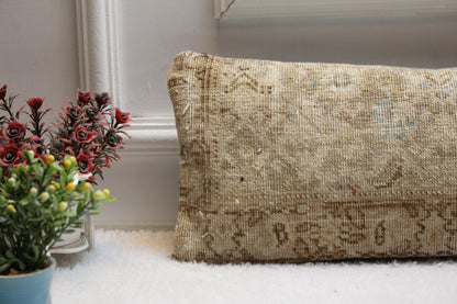 Floral Lumbar Pillow Cover: Handmade Turkish Rug, 8x36 inch