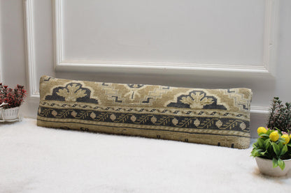 Handmade Kilim Lumbar Pillow Cover: Upcycled Woven Rug, 8x36 inch