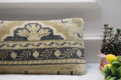 Handmade Kilim Lumbar Pillow Cover: Upcycled Woven Rug, 8x36 inch
