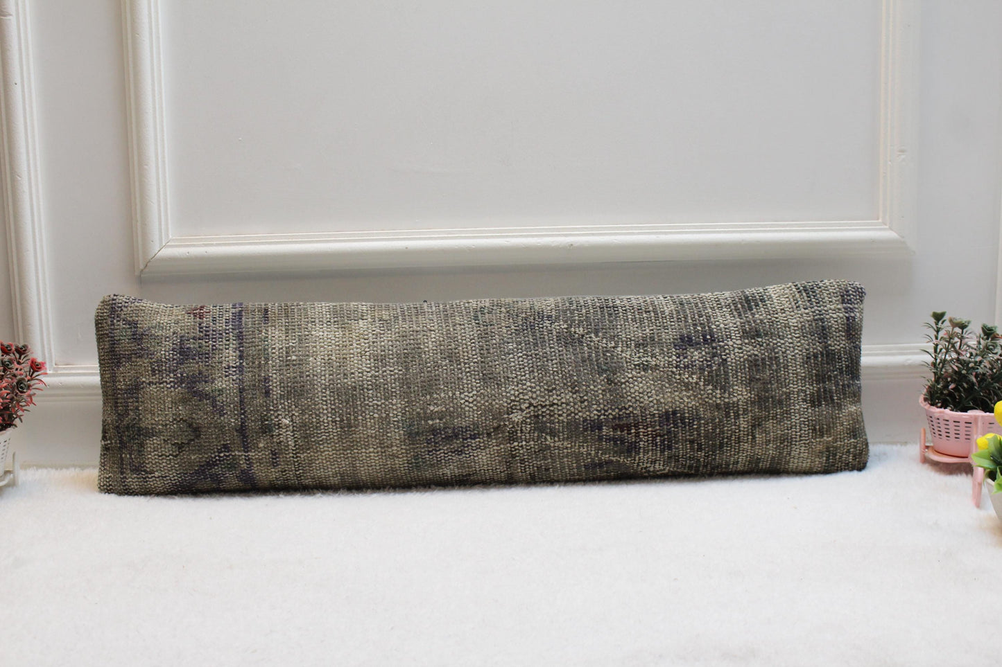 Handmade Gray Kilim Lumbar Pillow Cover: Boho Bed Pillow