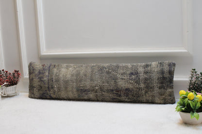 Handmade Gray Kilim Lumbar Pillow Cover: Boho Bed Pillow