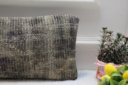 Handmade Gray Kilim Lumbar Pillow Cover: Boho Bed Pillow