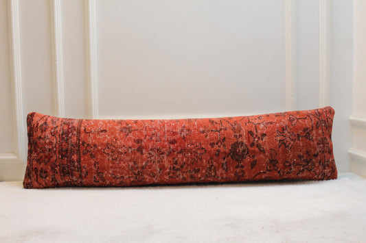 Vintage Turkish Rug Lumbar Pillow Cover: Organic Wool, 12x48 inch