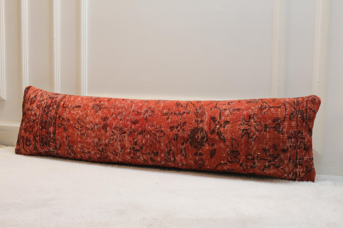 Vintage Turkish Rug Lumbar Pillow Cover: Organic Wool, 12x48 inch