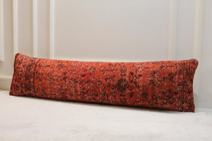 Vintage Turkish Rug Lumbar Pillow Cover: Organic Wool, 12x48 inch