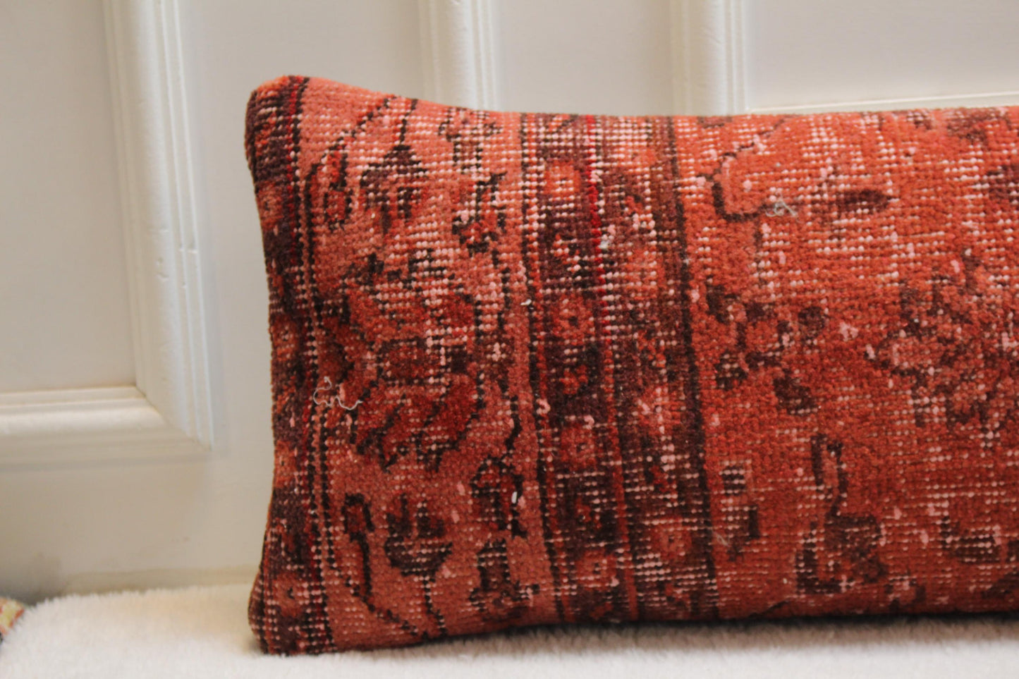 Vintage Turkish Rug Lumbar Pillow Cover: Organic Wool, 12x48 inch