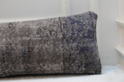 Handmade Turkish Rug Lumbar Pillow Cover: Upcycled Kilim, 12x48 inch