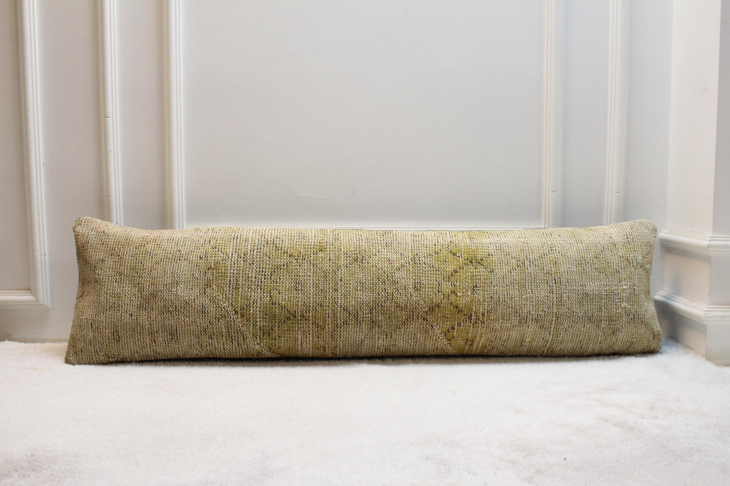 Handmade Kilim Lumbar Pillow Cover: Yellow Boho Rug Pillow Case (12x48 in)