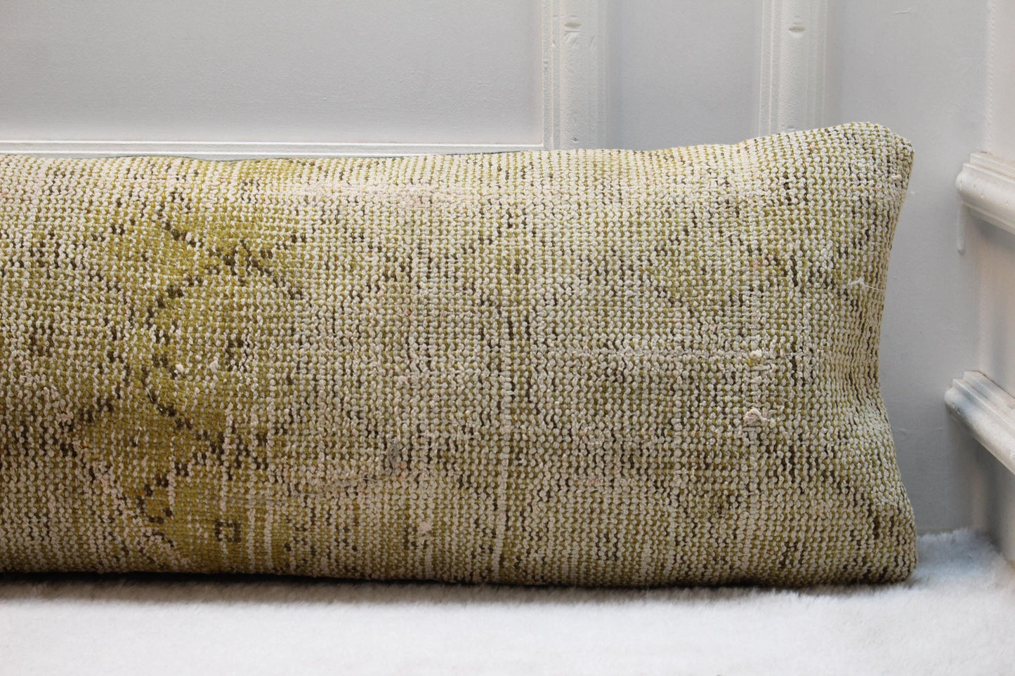 Handmade Kilim Lumbar Pillow Cover: Yellow Boho Rug Pillow Case (12x48 in)