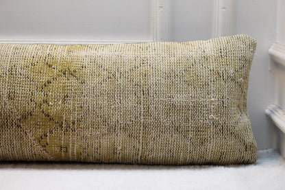 Handmade Kilim Lumbar Pillow Cover: Yellow Boho Rug Pillow Case (12x48 in)