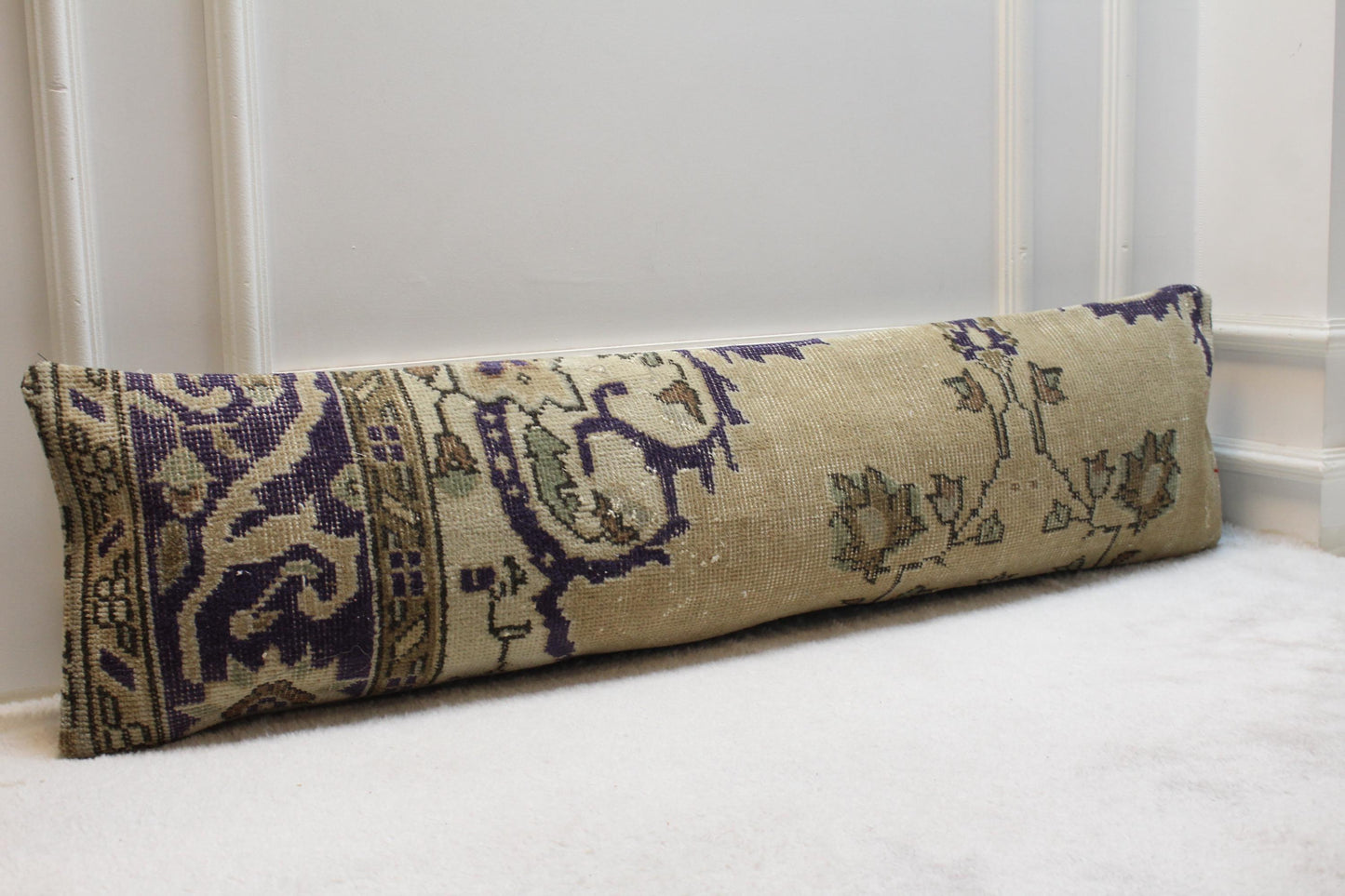 Boho Lumbar Pillow Cover: Organic Wool Turkish Rug, 12x48 inch
