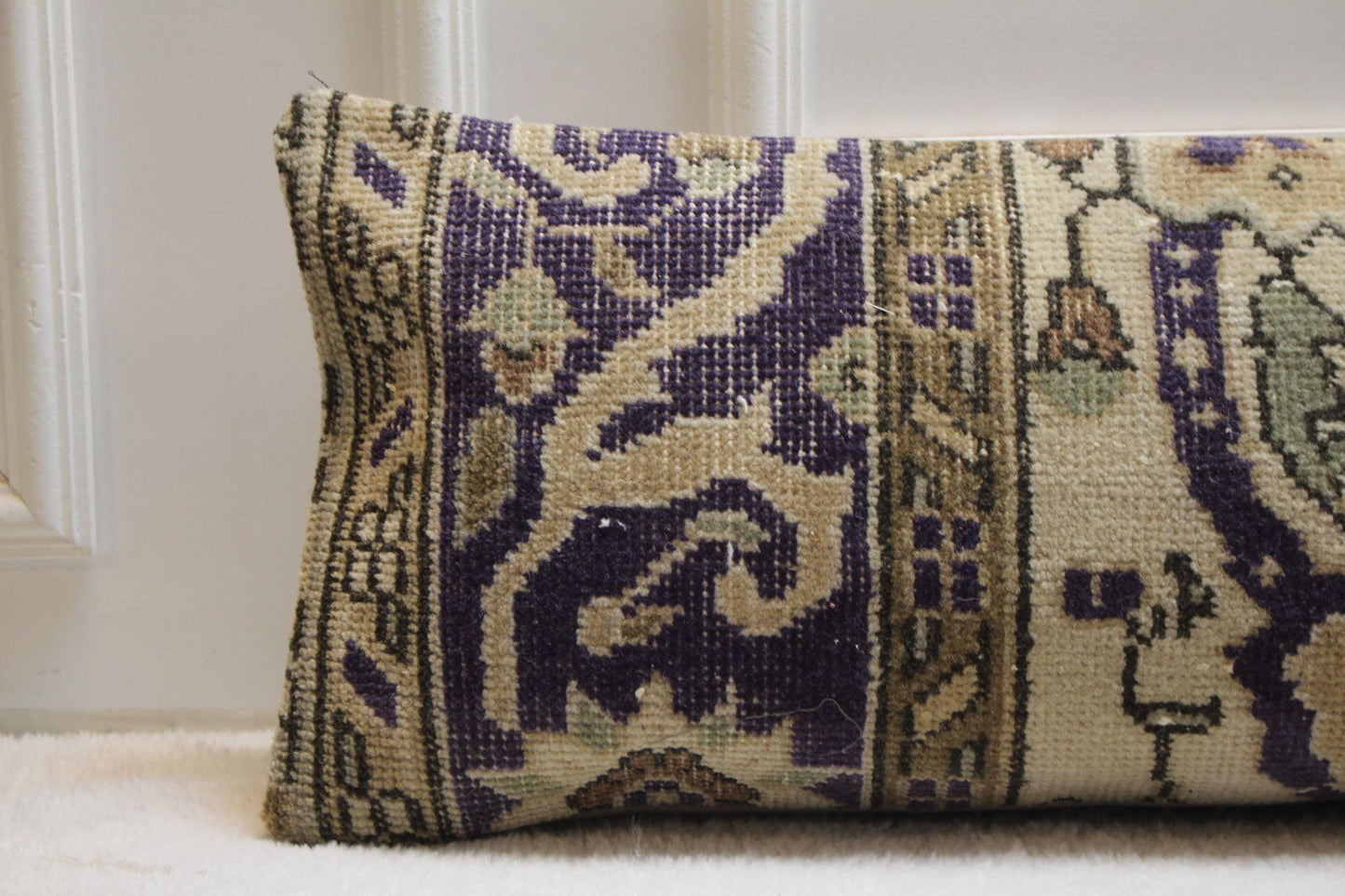 Boho Lumbar Pillow Cover: Organic Wool Turkish Rug, 12x48 inch