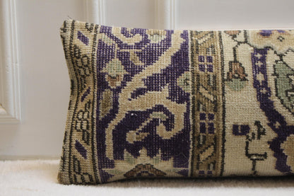 Boho Lumbar Pillow Cover: Organic Wool Turkish Rug, 12x48 inch