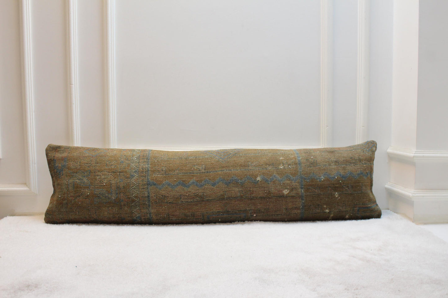 Handmade Kilim Pillow Cover: Upcycled Woven Rug, Brown Accent Pillow (12x48 in)